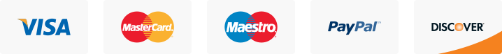 Visa, mastercard, maestro, paypal and discover cards 